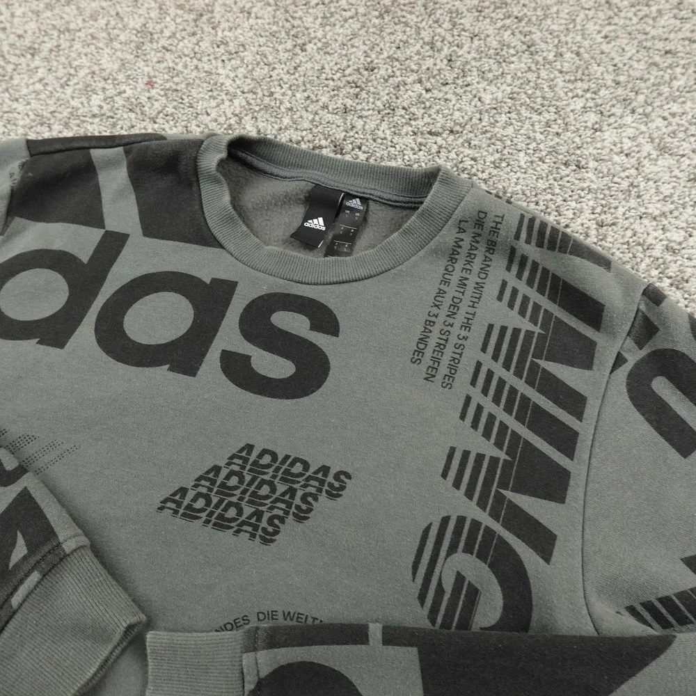 Adidas Sweatshirt Mens S Gray‎ Graphic Logo Crewneck Pullover Sweater Athletic